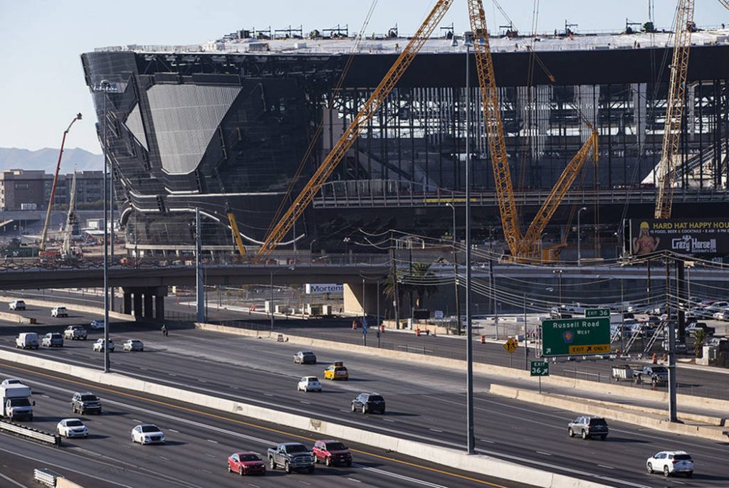 This image shows the Las Vegas Raider's Stadium under construction. Conveyor was used by the project team to create an innovative construction sequencing model, a valuable asset which provided the team with insight into their operations.