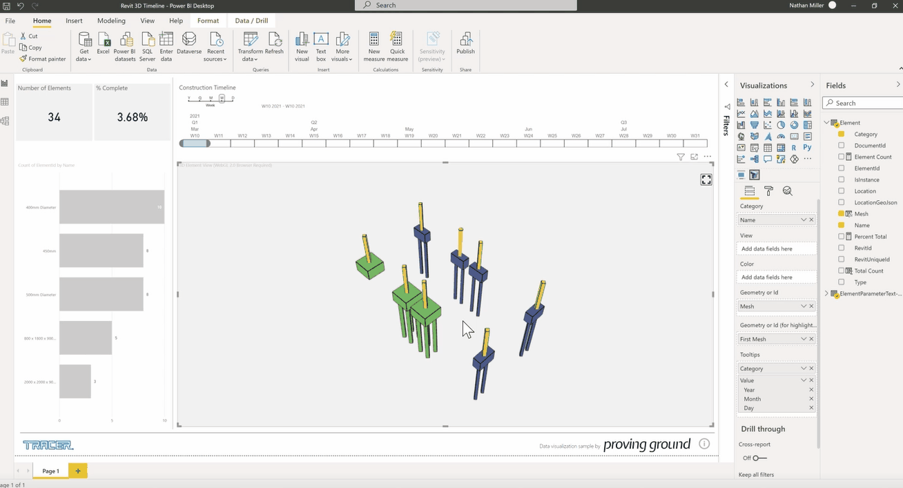 View your 3D Revit data in Power BI with the Tracer visual. No coding experience is needed to use Power BI's simple drag and drop interface.